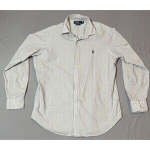 Ralph Lauren Classic Fit Geometric Beige Oxford Dress Shirt Mens Large